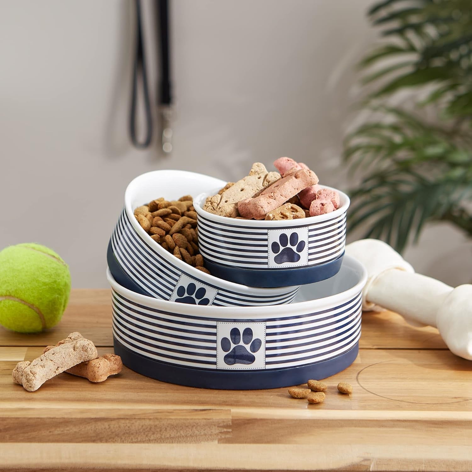 Paw & Patch Ceramic Pet Collection, Large Set, 7.5X2.4", Nautical Blue, (Pack of 2)