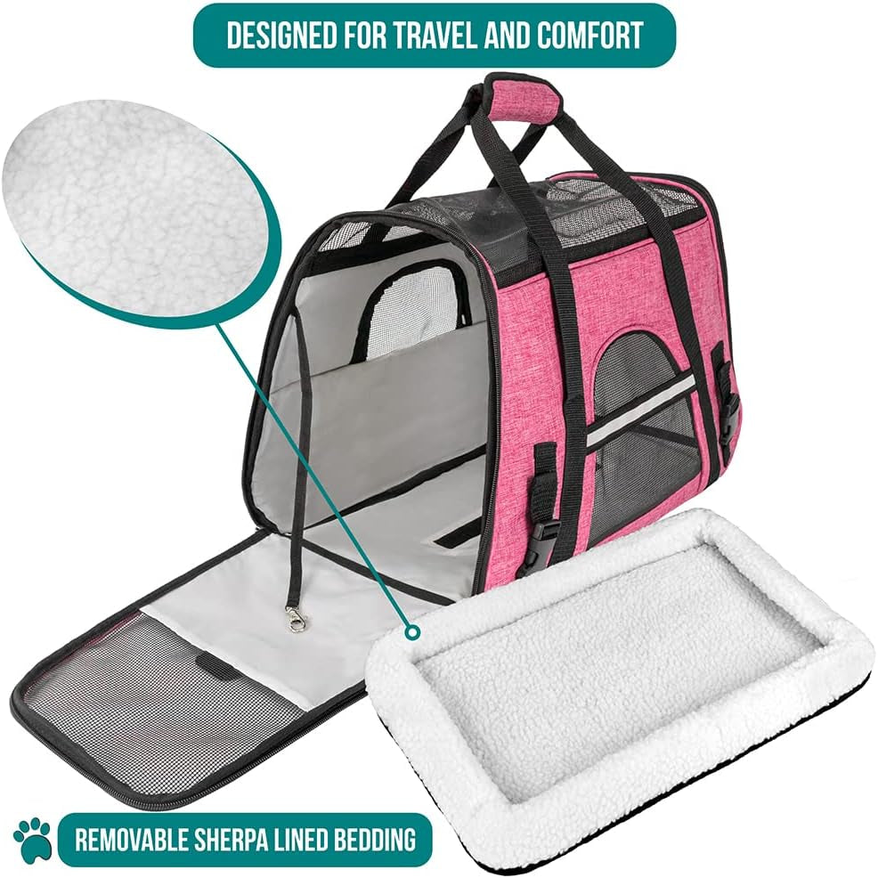 Airline Approved Pet Carrier for Cat, Soft Sided Dog Carrier for Small Dog, Cat Travel Supplies Accessories Indoor Cat, Ventilated Pet Carrying Bag Medium Large Kitten Puppy, Large Heather Pink