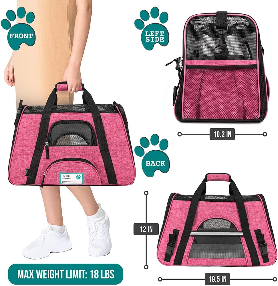 Airline Approved Pet Carrier for Cat, Soft Sided Dog Carrier for Small Dog, Cat Travel Supplies Accessories Indoor Cat, Ventilated Pet Carrying Bag Medium Large Kitten Puppy, Large Heather Pink