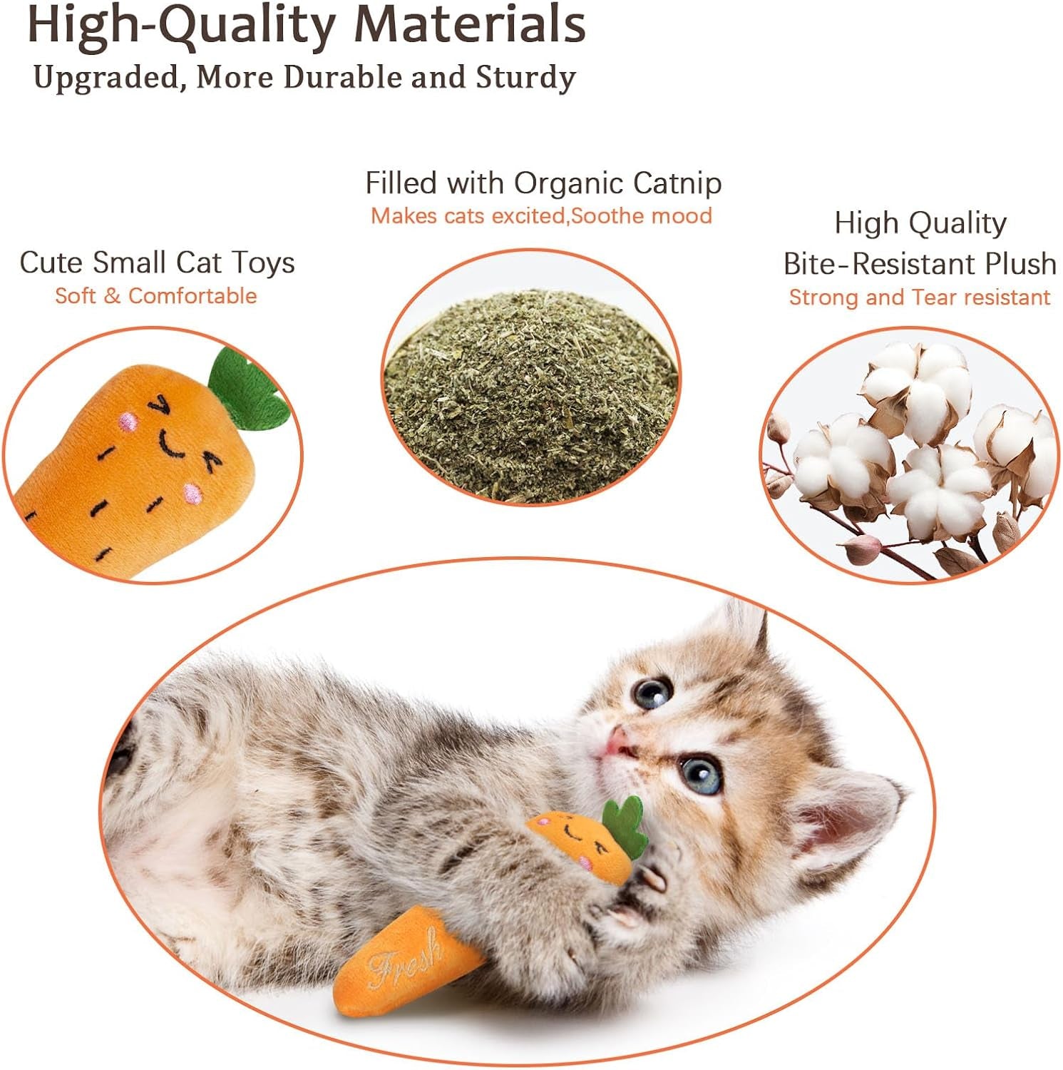 Catnip Cat Toys, Interactive Indoor Cat Nip Toy Kitty Kicker, Durable Kitten Teething Chew Toy, 5 Pack, Vegetable Shape