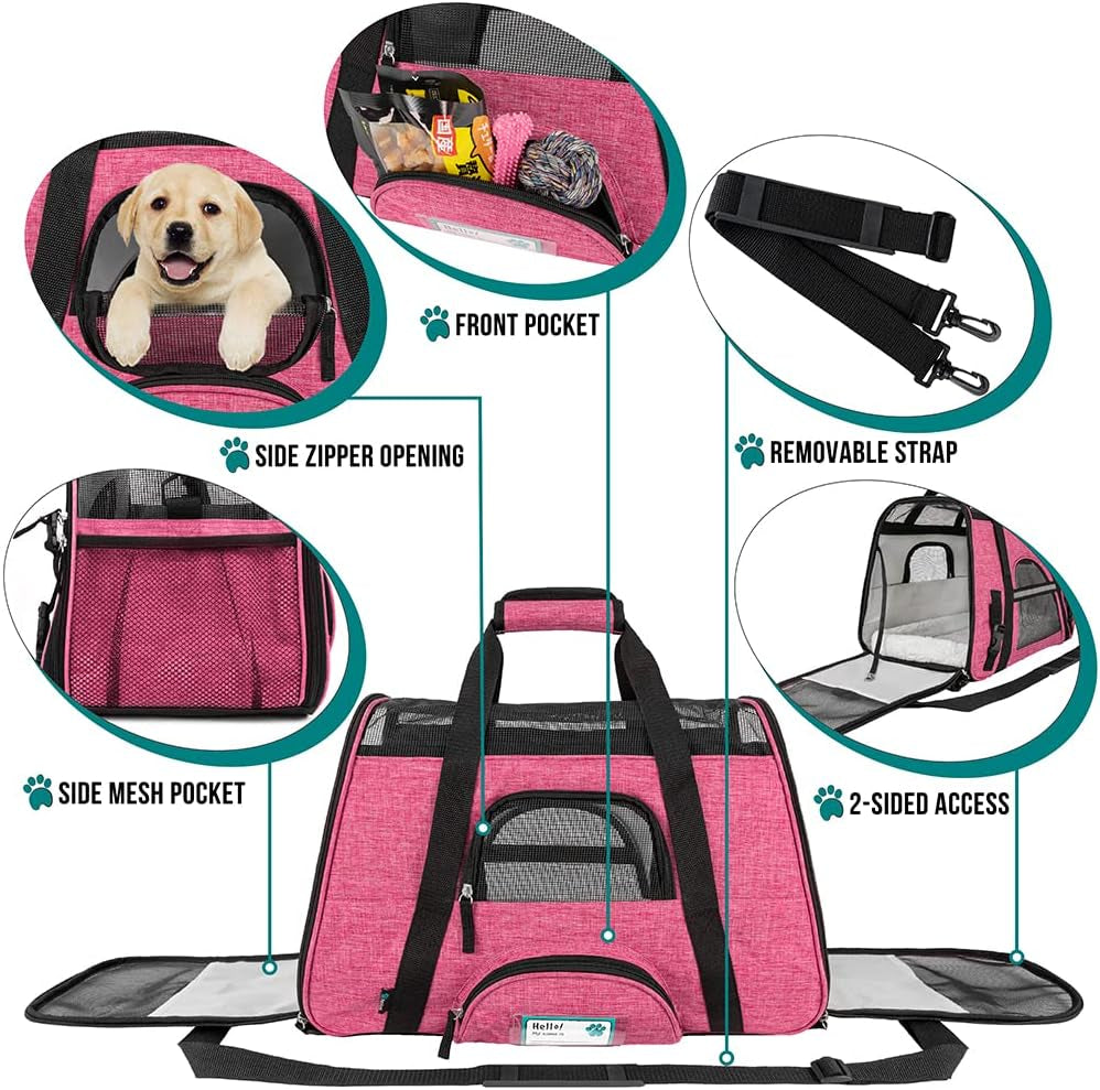 Airline Approved Pet Carrier for Cat, Soft Sided Dog Carrier for Small Dog, Cat Travel Supplies Accessories Indoor Cat, Ventilated Pet Carrying Bag Medium Large Kitten Puppy, Large Heather Pink