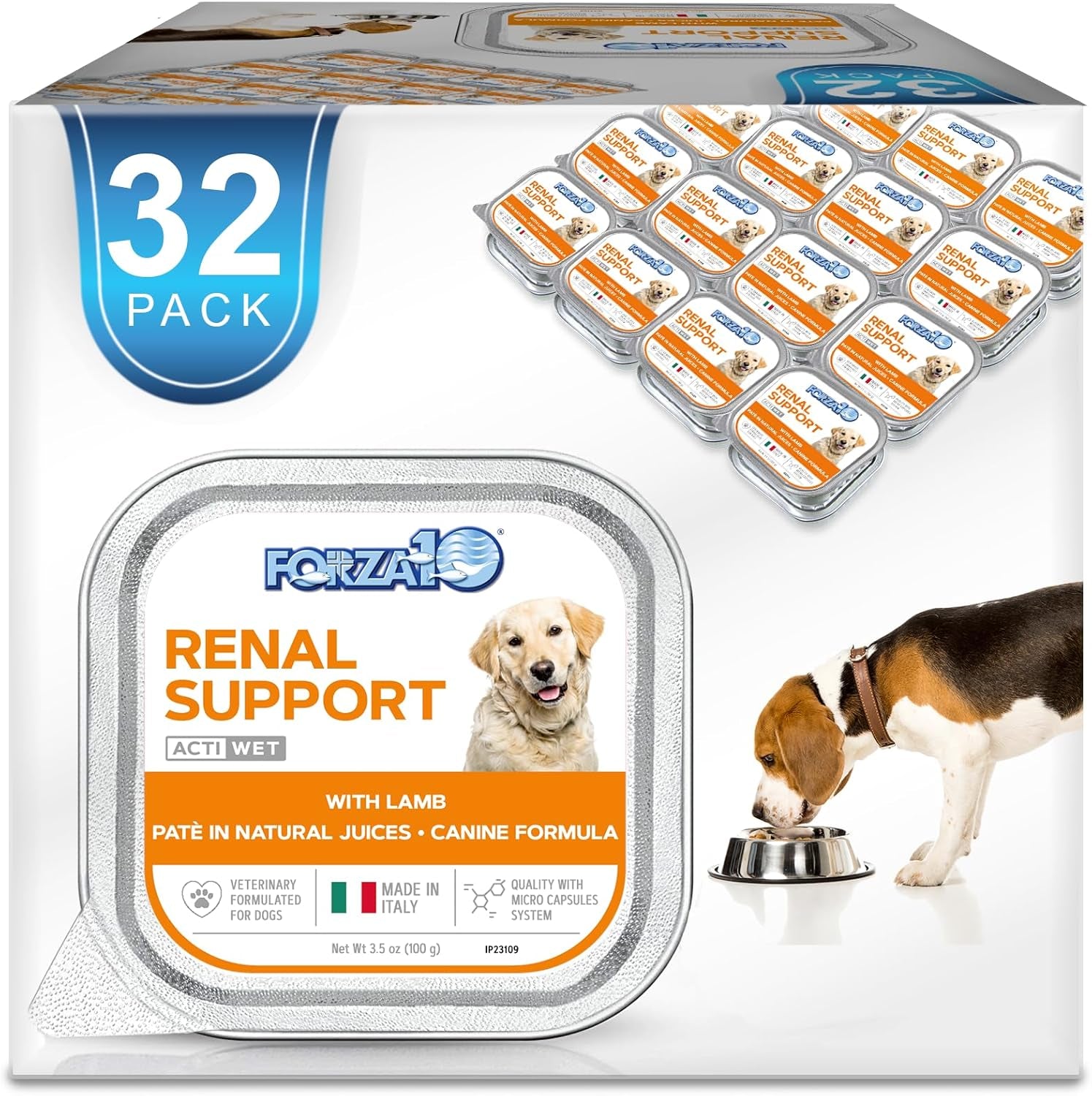 Kidney Care Dog Food – Renal Support Wet Dog Food with Lamb, Low Protein & Phosphorus Formula, Sensitive Stomach, 3.5 Oz Cans, 32 Pack – Vet Formulated, Made in Italy