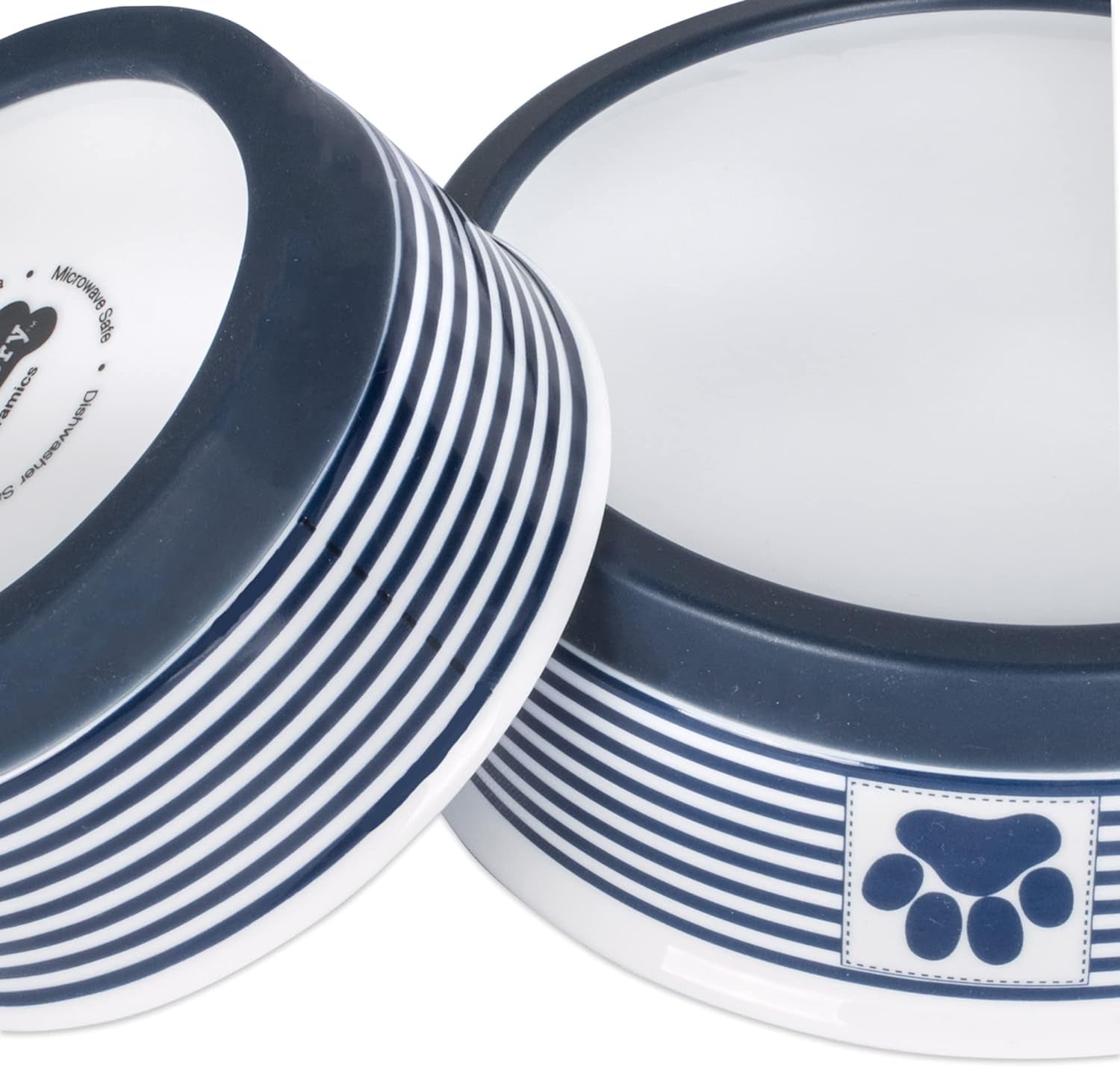 Paw & Patch Ceramic Pet Collection, Large Set, 7.5X2.4", Nautical Blue, (Pack of 2)