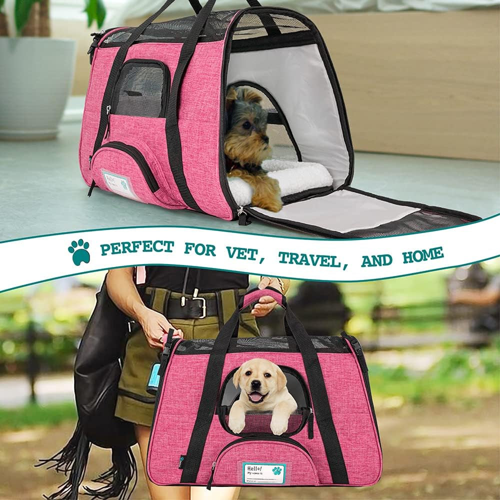 Airline Approved Pet Carrier for Cat, Soft Sided Dog Carrier for Small Dog, Cat Travel Supplies Accessories Indoor Cat, Ventilated Pet Carrying Bag Medium Large Kitten Puppy, Large Heather Pink
