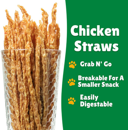 Chicken Jerky Straws – All Natural Chicken Jerky Dog Treats, Dog Chews Made with Lean Chicken Breast (8 Oz)