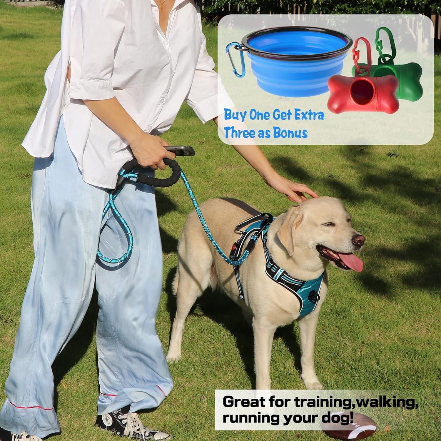 No Pull Dog Harness, Adjustable Soft Padded Dog Vest, Medium Large Dog Harness with 5FT Dog Leash,Reflective No-Choke Pet Oxford Vest with Easy Control Handle Blue