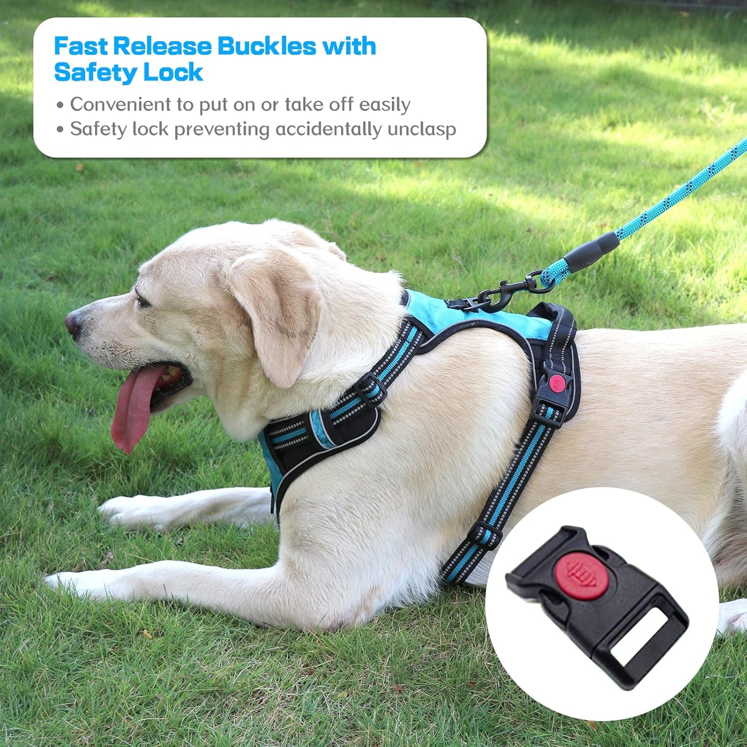 No Pull Dog Harness, Adjustable Soft Padded Dog Vest, Medium Large Dog Harness with 5FT Dog Leash,Reflective No-Choke Pet Oxford Vest with Easy Control Handle Blue