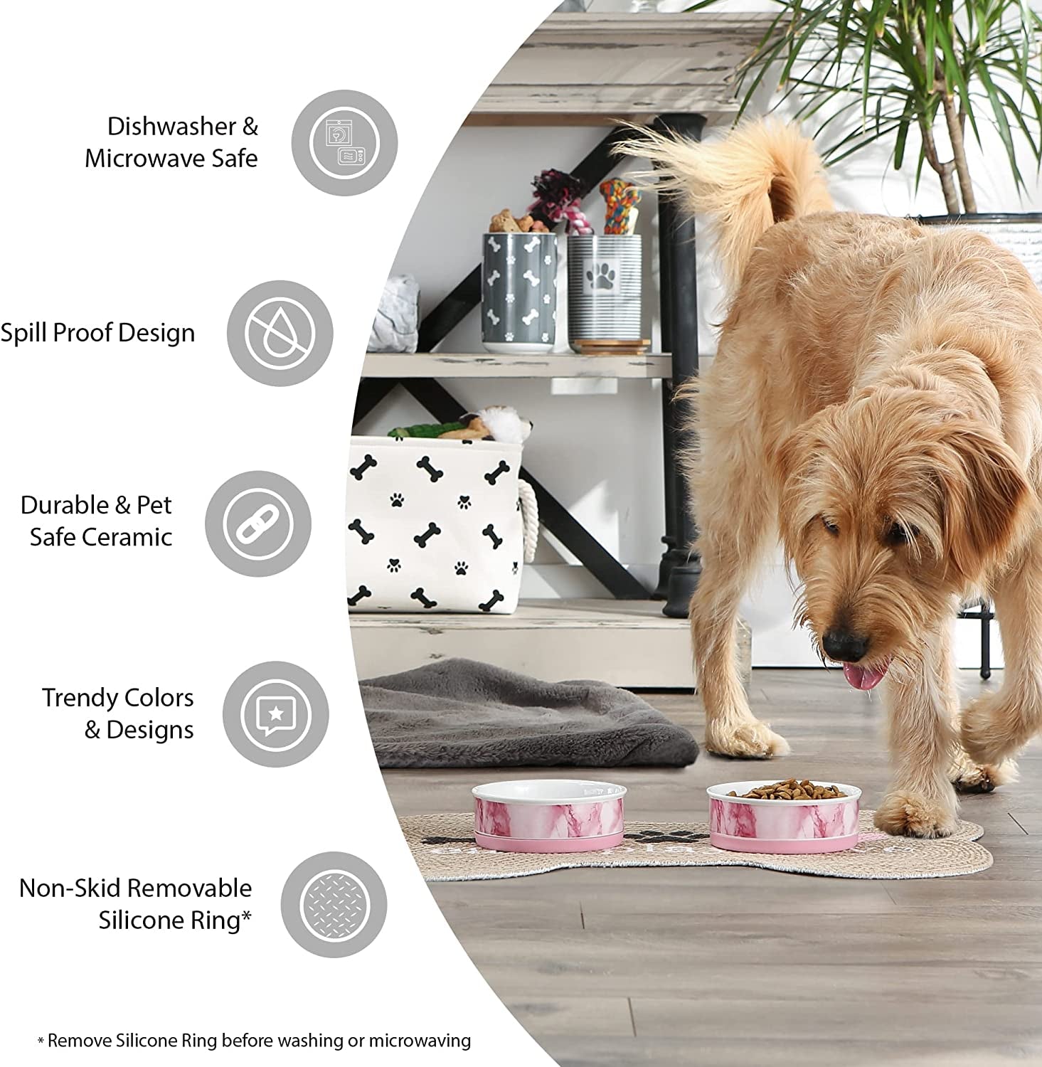Paw & Patch Ceramic Pet Collection, Large Set, 7.5X2.4", Nautical Blue, (Pack of 2)